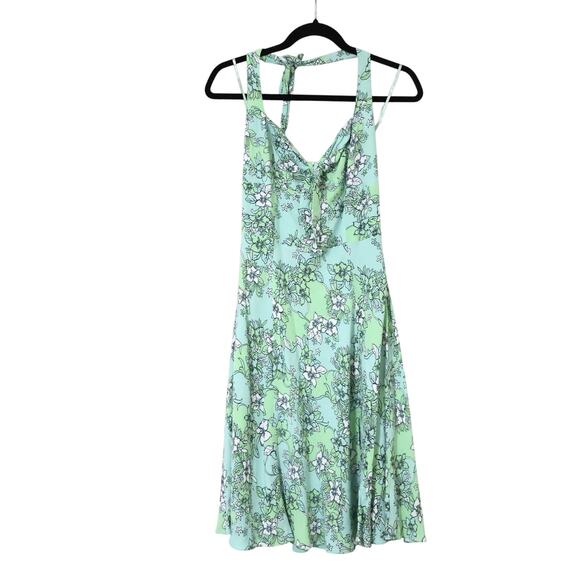 Vintage Ann Taylor Loft Green Floral Halter Mini Dress 6 90s Cocktail Wedding - Picture 1 of 9